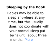 Babies may be able to sleep anywhere at any time, but this usually does not coordinate with your normal sleep patterns until about three months.